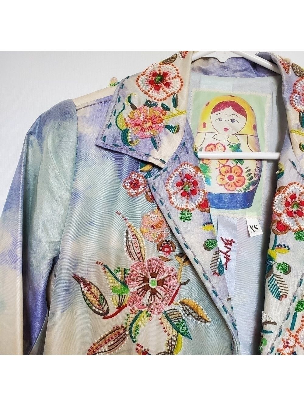 Johnny Was BIYA Jacket Silk Women Vintage Rare Sequin Embroider Beaded Blue (XS) - Picture 5 of 16
